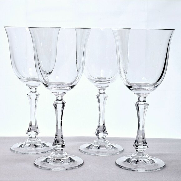 Towle Kirkland Wine Glasses 8" set/4 cut stem crystal minimalist elegant toastin - Picture 1 of 10